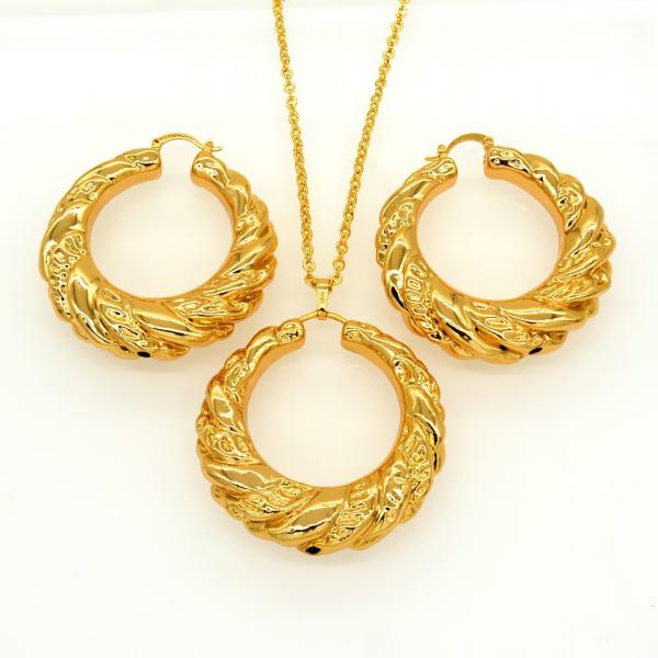 Vintage jewelry Pendants Necklaces Earrings Set For Women 18K Real Gold Plated