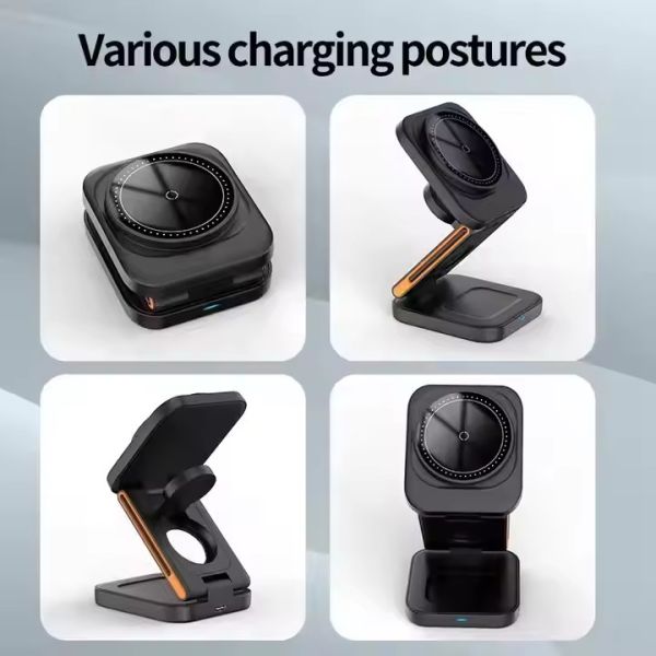3 In 1 Desk Phone Watch Earbud Charger Magnetic Bamboo Wireless Fast Charging Dock 15W