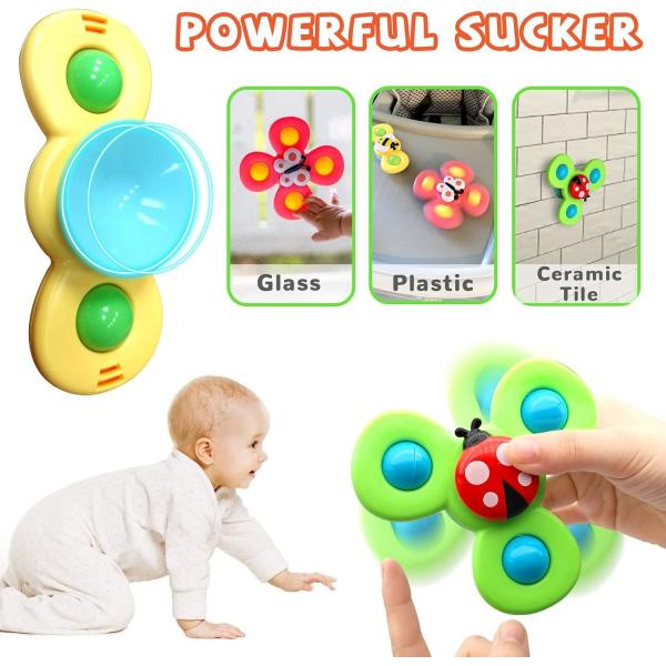 0-6 Year Olds Unisex Sensory Learning Toys 3 Pcs Suction Cup Spinner for Bath Time Fun