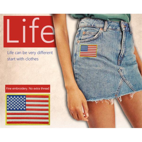 Embroidered USA Country Flag Patches With Hook And Loop Backing