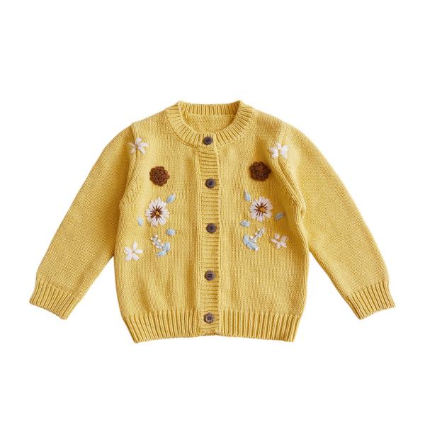 Simplee kids Baby Girl Thin Sweater Solid Cardigans with embroidery  button down for Toddler 0-16Years