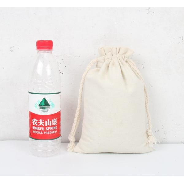 Medium Black Muslin Calico Canvas Cotton Drawstring Pouch Bags with Customized Logo