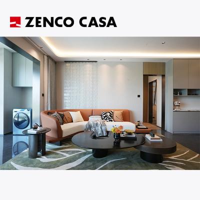 Conjunto de mobiliário para apartamentos, sala de estar, incluindo sofá curvo e mesa de café