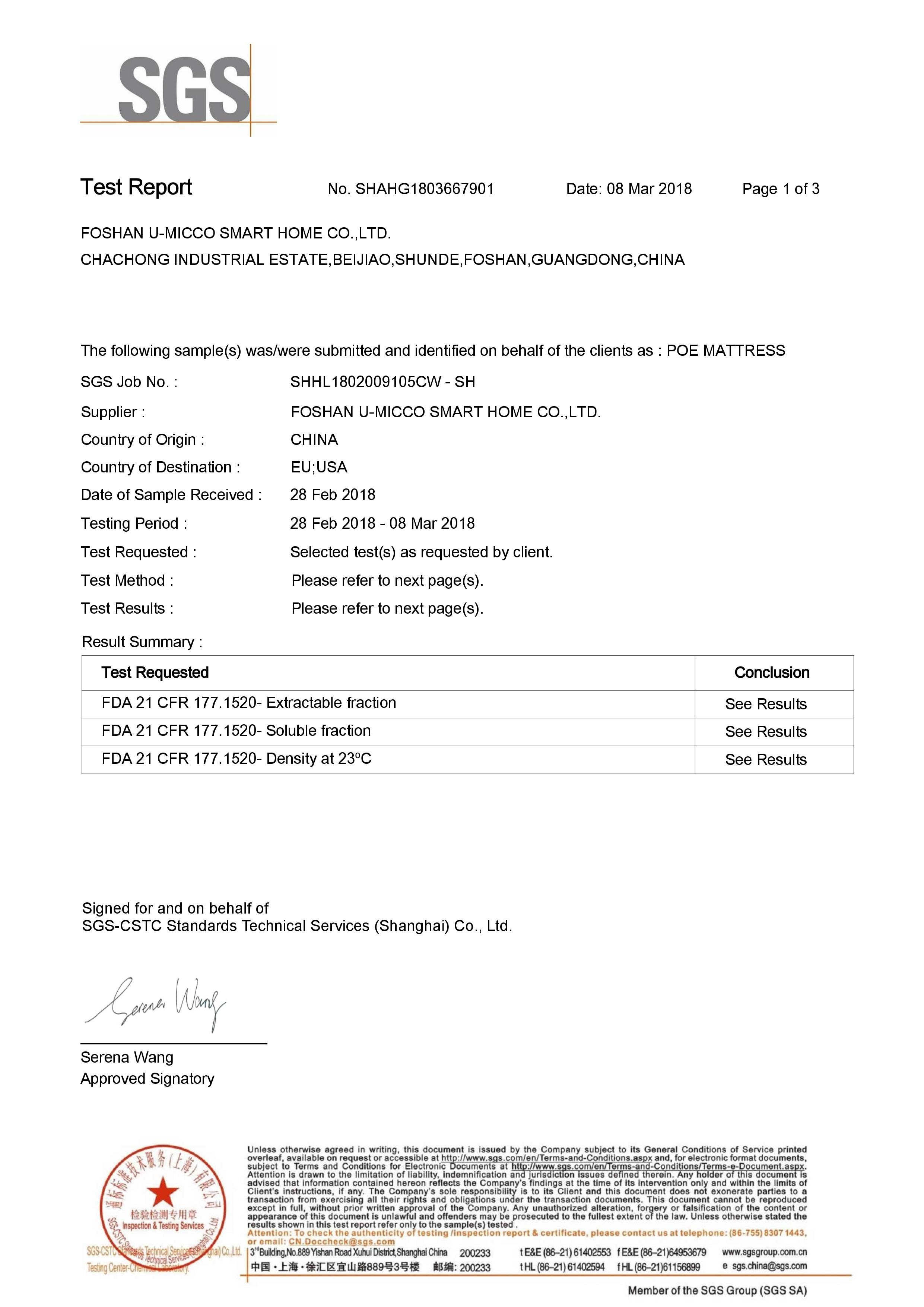 Foshan U-micco Smart Home Co., Ltd. Сертификации