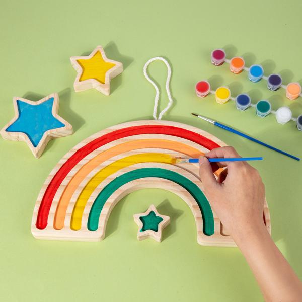 Wooden Rainbow Five Pointed Star Baby Developmental Toys Wall Hanging Graffiti Blocks