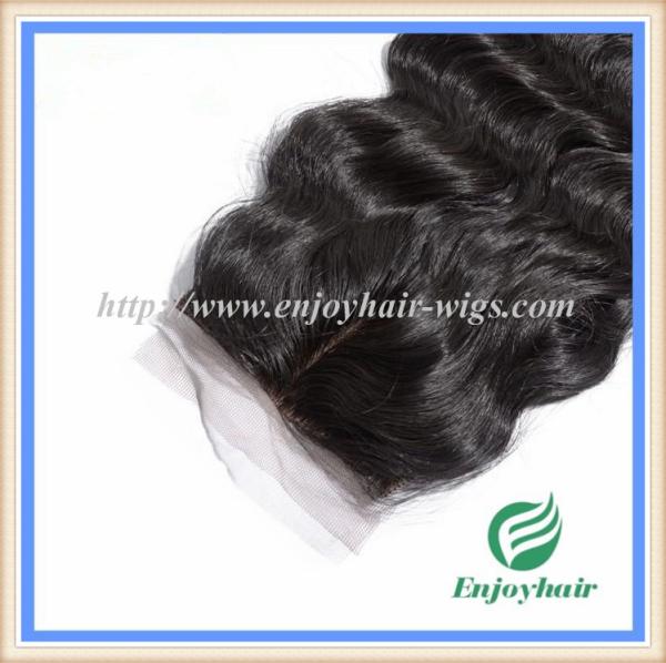 Silk top closure4''x4'' brazilian virgin hair natural color deep wave 10''-24''middle part