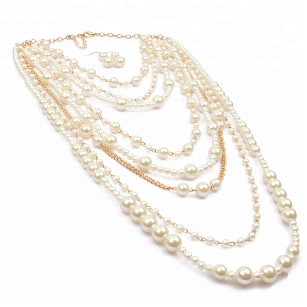 Popular Personality Statement Necklace Vintage Multi-layer Pearl Wedding Necklace Jewelry Sets