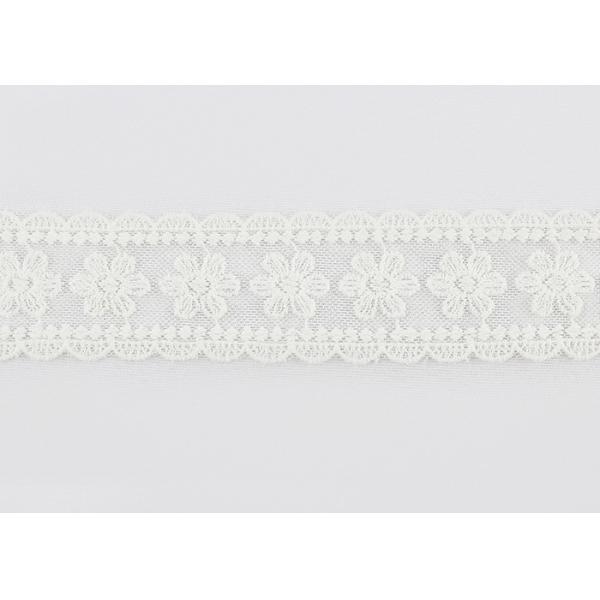 Scalloped Edge Flower Embroidered Lace Ribbon , Embroidered Mesh Lace Trim