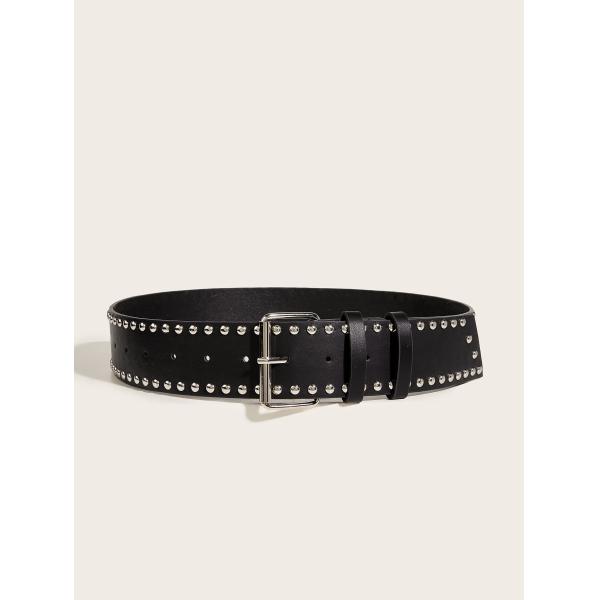 Wide Belt Western Rivet Trend Fashion Punk Belt with Iron Buckle and Pin Fastening