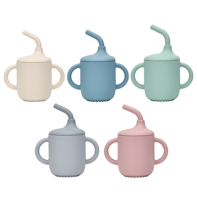 OEM/ODM Silicone Straw Children's Drinking Cup - Shock-proof Baby Cup with Lid & Handle (Custom Pattern/Logo)
