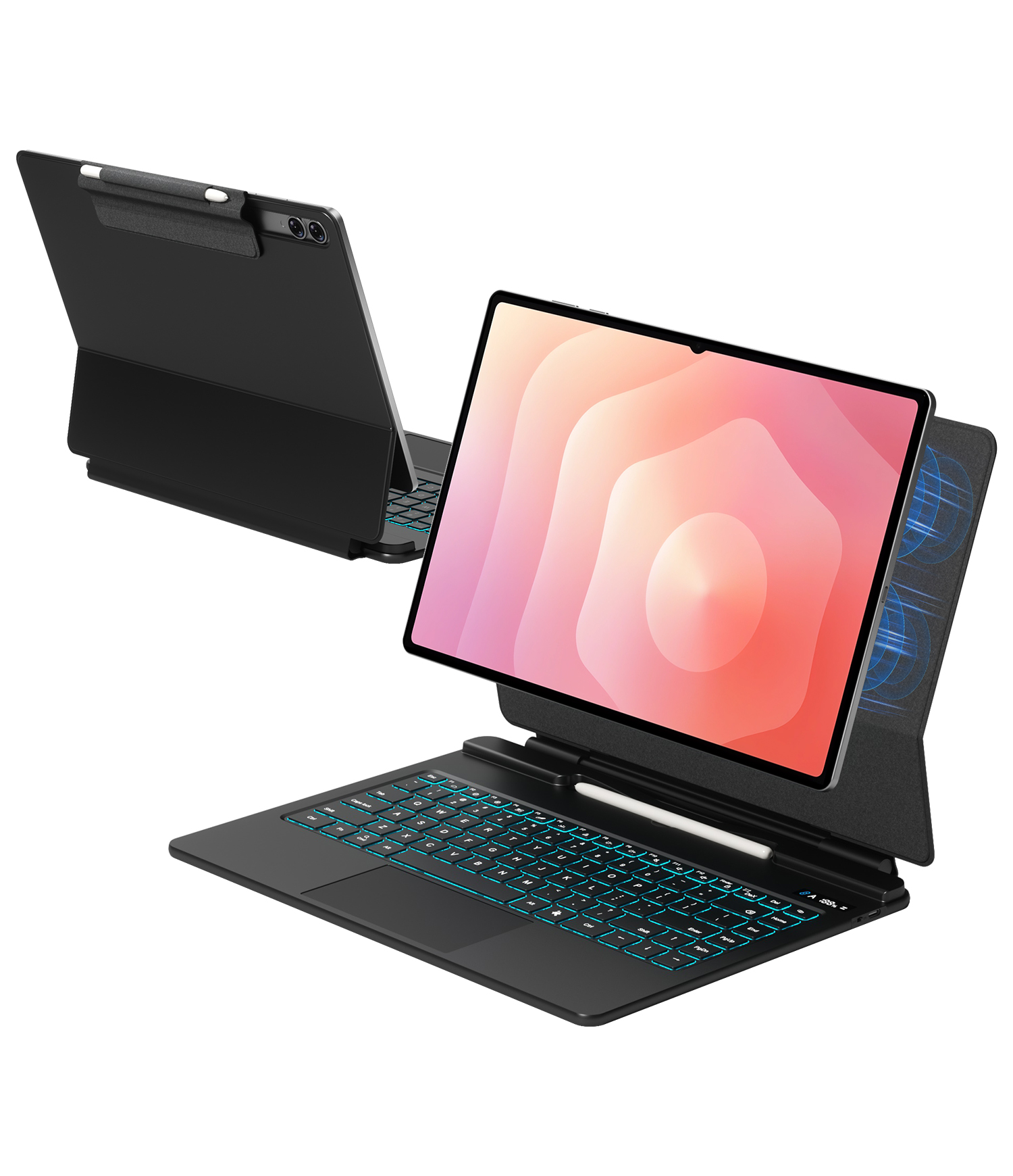 ODM OEM Magnetic Keyboard for Galaxy Tab S10 Ultra Large Trackpad + Smart LCD Battery Meter Vertical Stand Case with Pen Holder