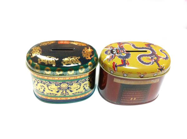Cartoon Oblong Metal Tin Coin Box For Money Saving Painted Containers