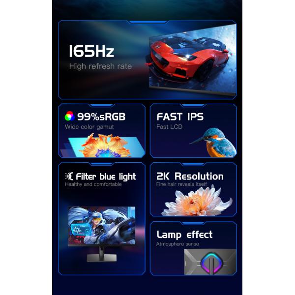 OEM 27 Inch Frameless Nano IPS PC Gaming Monitor 300cd/M2 With RGB Lighting