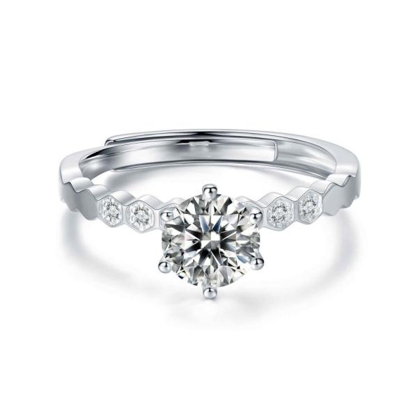 Six Claws 1CT Silver Moissanite Solitaire Engagement Rings Birthstones S925 Engraved