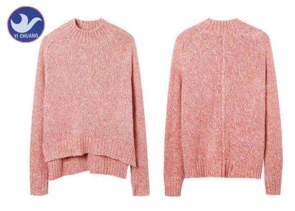 Wool Mohair Melange Womens Knit Pullover Sweater High-Low Side Slit Winter Jumper