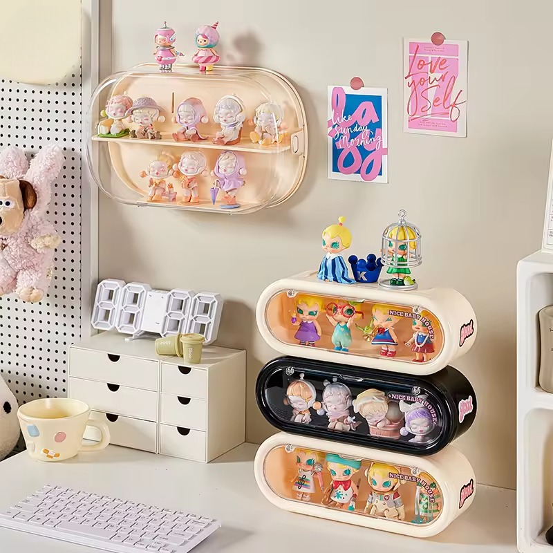 Stylish LED Lit Wall Mounted Blind Box Case Magnetic Transparent Storage Stackable Design Collectible Toys Living Room Bedroom