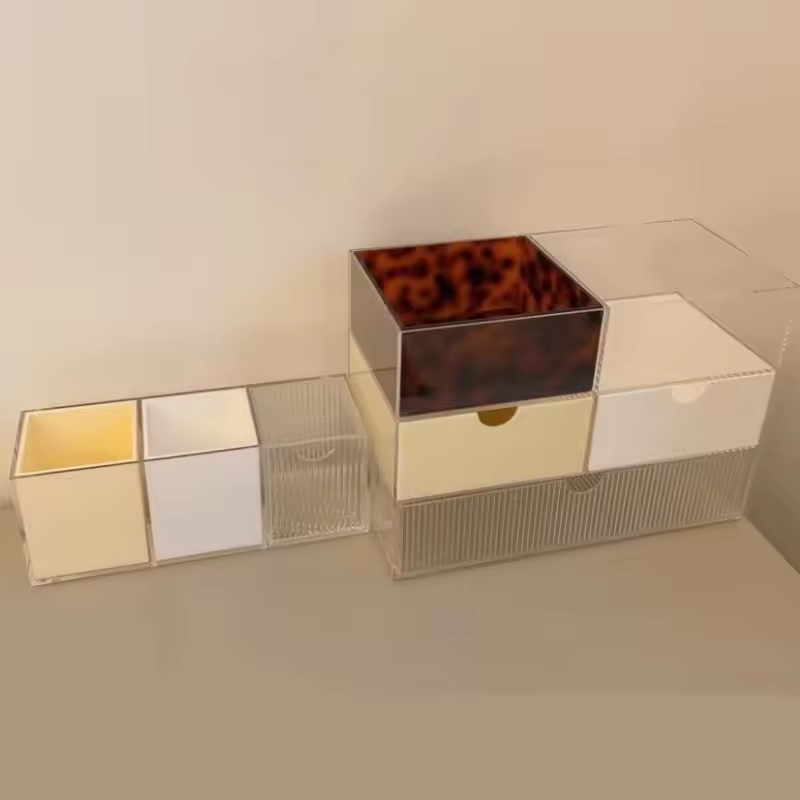 Custom Acrylic Makeup Storage Box Multifunctional Cosmetic Organizer with Drawer Ins Wind Design Light Luxury Red