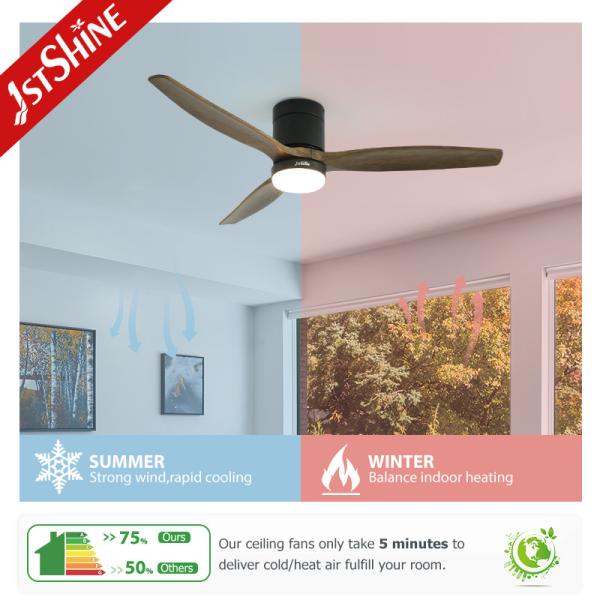 Baixo ruído 1stshine madeira natural DC ventilador de teto com 3 lâminas e 15W luz LED