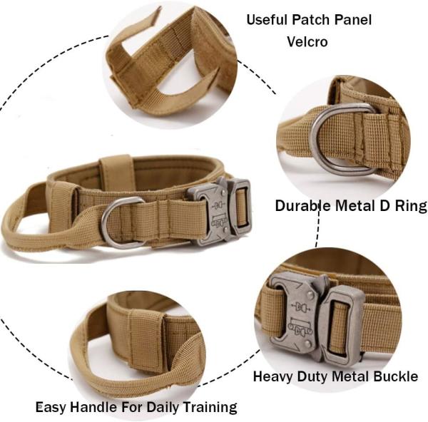 Tactical Dog Collar Military Dog Collar Nylon Dog Collar Heavy Duty Metal Buckle with Handle for Dog Training