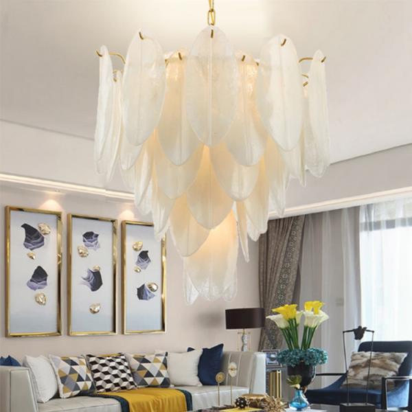 AC 220V ± 10% Support Dimmer Glass Leaves Chandelier 3D Printed Pattern for Home Decor