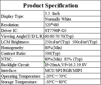 3.5 Inch 320x480 TN TFT LCD Module For Smart Home Control Display
