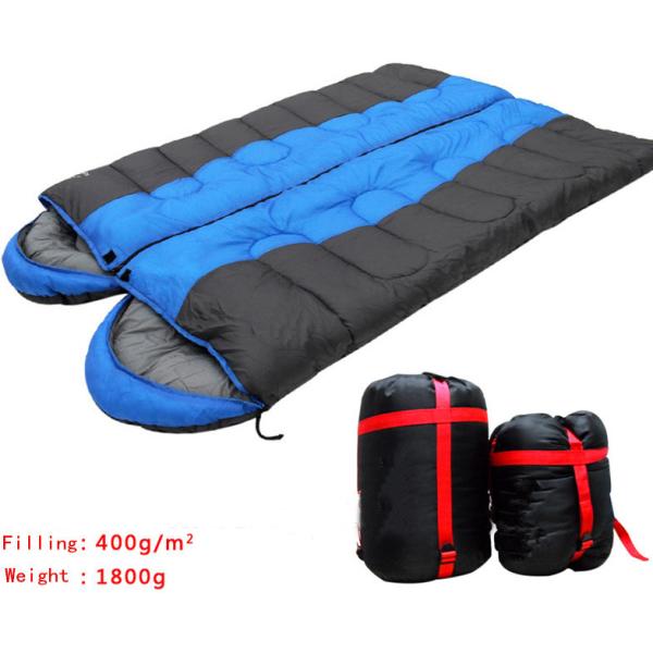 215 * 78CM Двухцветный наружный водонепроницаемый 190T Полиэстерная пустая волокна наполнитель классический два человека в одном спальном мешке