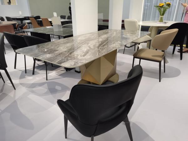 Foshan Supplier High Quality Gold Stainless Steel Dining Table Living Room Dining Table Ceramic With Marble Stone Top