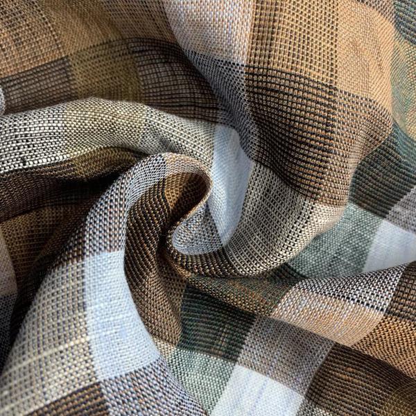 Enzymed Stone Washed French Linen Fabric for Clothes Yarn Dyed Gingham Check 100% Linen Fabric