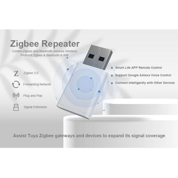 SIXWGH Tuya Zigbee 3.0 USB Repeater / Signal Booster Plug Play Range Extender Smart Home 30m Coverage Works Alexa/Google App