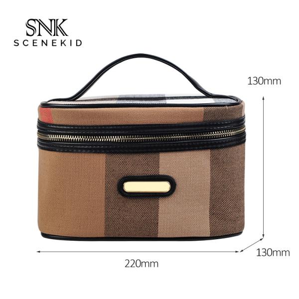Waterproof Canvas Handle Cylinder Makeup Cosmetic Bag Case for Travel