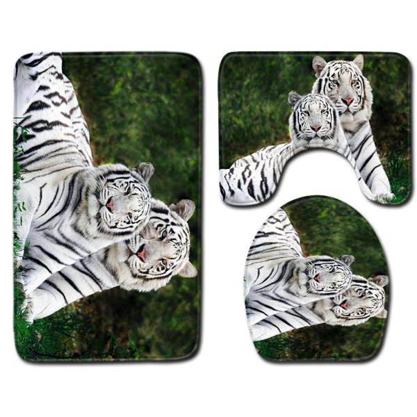 Wild Animal Toilet Seat Cushion Tiger Leopard 3pc Bathroom Rug Set