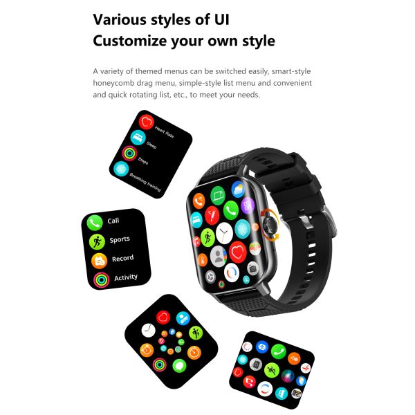 Eraysun Curved Screen 2 Smart Watch 2.02 Inch 3D Dynamic Waterproof Dials to Wake up Heart Rate Monitoring Fitness Smart Watches
