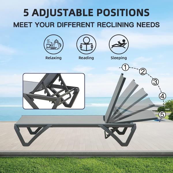 Outdoor Lounge Chair Set Aluminum Patio Chaise Lounger Side Table and Pillow Outside Pool Beach Sunbathing Tann