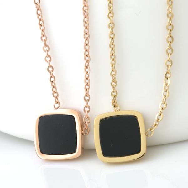 Black shell necklace, Stainless Steel Jewelry, Rhombus Shape Necklace women jeweller