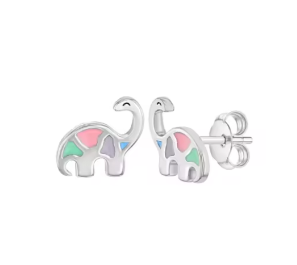 Многоцветные эмалированные серьги для динозавров из серебра 925 для девочек