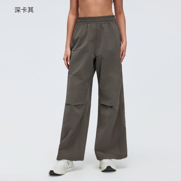 Navy Blue Elastic Waist Wide Leg Pants with Pockets for Women Casual and Athletic Wear