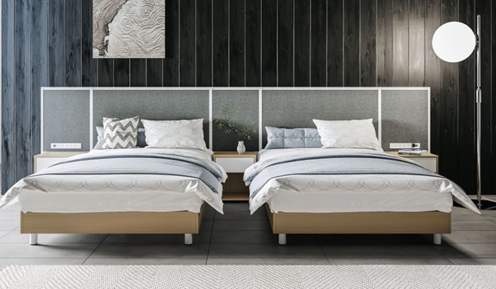 Modular Hotel Twin Bed Set With Upholstered Headboard For Apartment