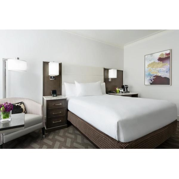 Hotel Room Standard Large Bedroom Leather Padded Headboard Bed and Big TV Cabinets with Lounge Sofa set by Black Walnut