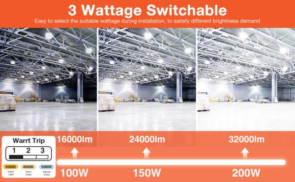 Tecto 150lm/W 3CCT Ajustável 240 Watt LED High Bay Light Para Garagem