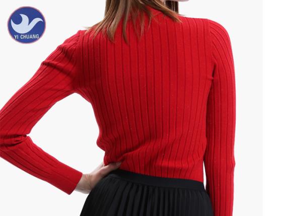 Mock Neck Ribs Womens Knit Pullover Sweater Lurex Simple Winter Wear Inside