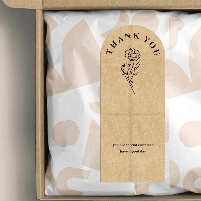 Kraft Paper Thank You Stickers With Arch Top For Gift Box And Retail Packaging