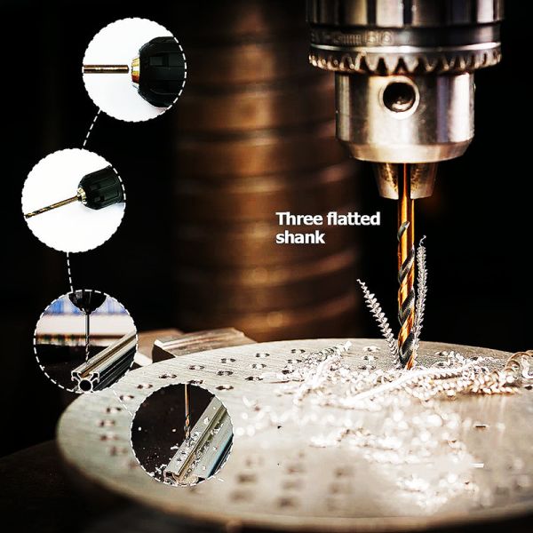 ANSI M35 Cobalt Twist Drill Bit – 1/2 Inch Max, Three-Flat Shank, Black & Gold, for Metal Drilling