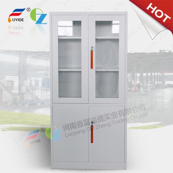 metal storage cupboard FYD-W012:H1850XW900XD400mm, KD,glass and steel swing door