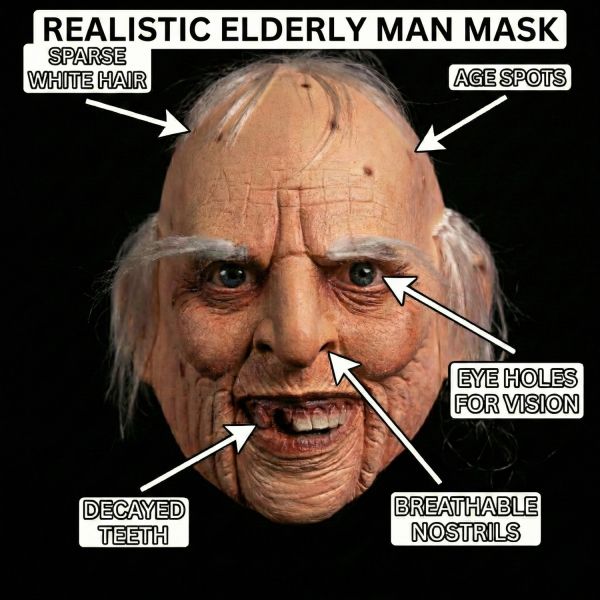 Halloween Old Man Mask Creepy Grandpa Mask with White Hair realistic Latex Wrinkle Face Headpiece Funny Cosplay Props