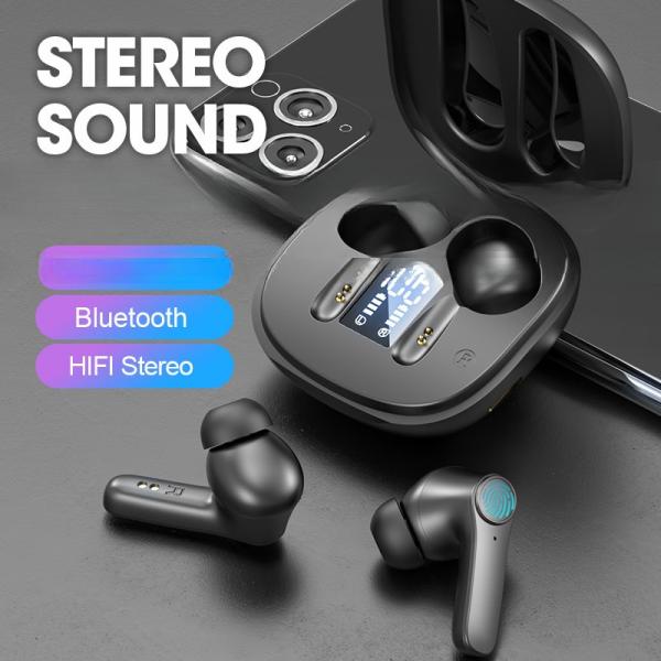 V5.2 Bluetooth Version Stereo Waterproof Gaming Sport Earphone with Digital Display In-Ear BT Headphones and Wireless Earbuds