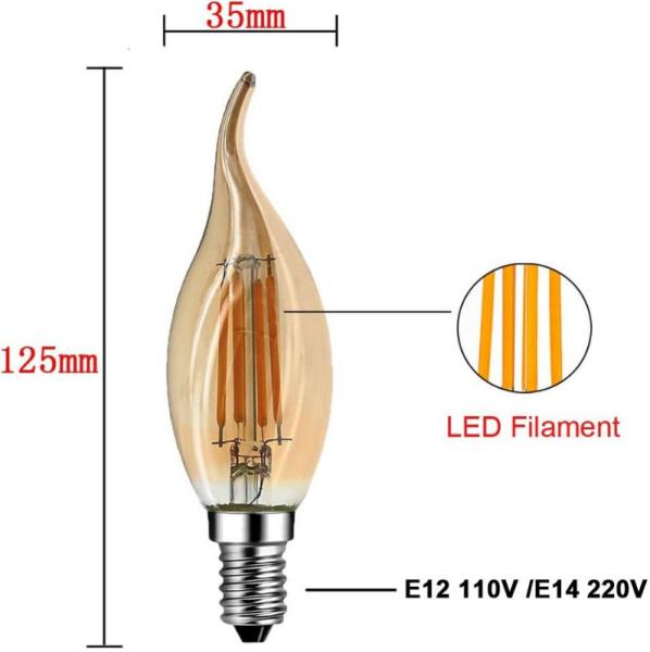 220V LED Filament Bulb 4W C35 2700K E14 Decoration LED Chandelier Light Bulbs