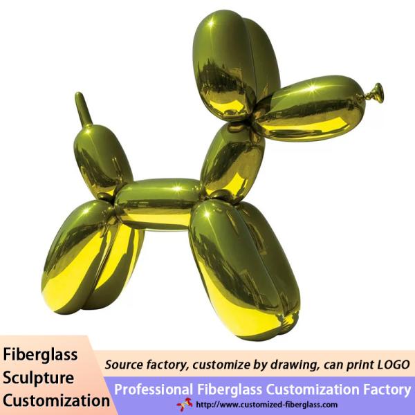 Customized Electroplated 3D Balloon Dog Fiberglass Animal Sculpture For Gift Home Decoration