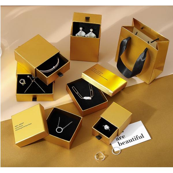 Wholesale Customizable Gold Jewelry Packaging Box Light Luxury Special Paper Top And Bottom Cover Ring Pull-Out Hard Box Jewelry Storage Drawer Box