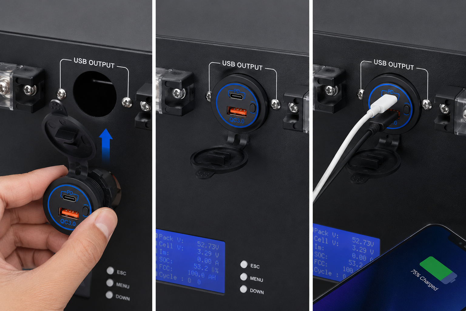 12V 24V Dual USB‑C Car Charger Socket, QC 3.0 PD Fast Charging Port with LED Light, for Cars, Trucks and Boats