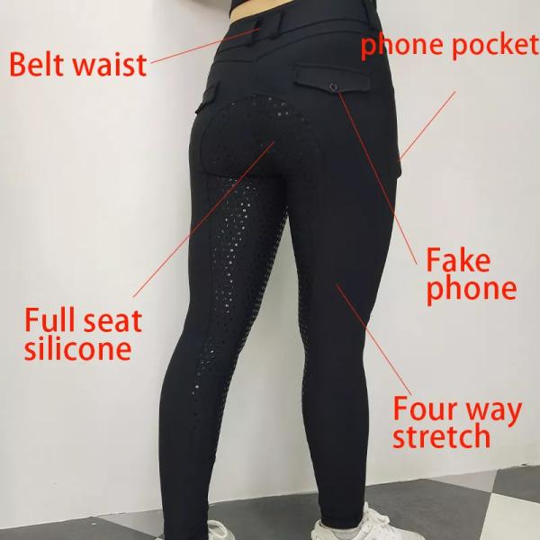 Black Horse Riding Jodhpurs Women Four Way Stretch Breeches With Silicone